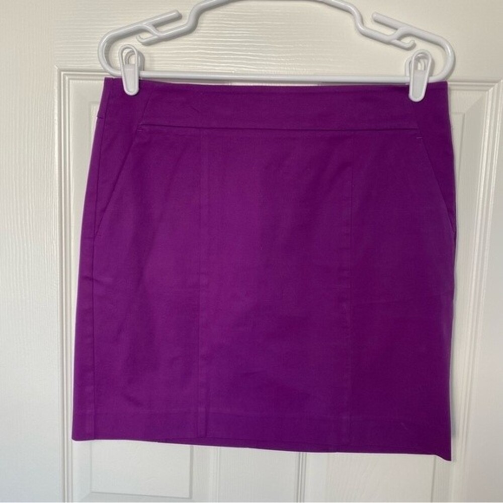 Ann Taylor Madison Purple Mini Skirt Cotton Spandex Pockets Front Back Size 6